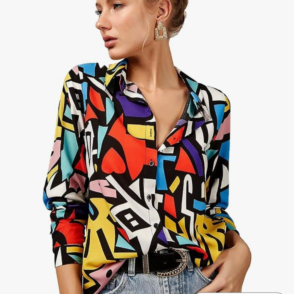 Big Dart Multicolor Button Down Shirt NWOT